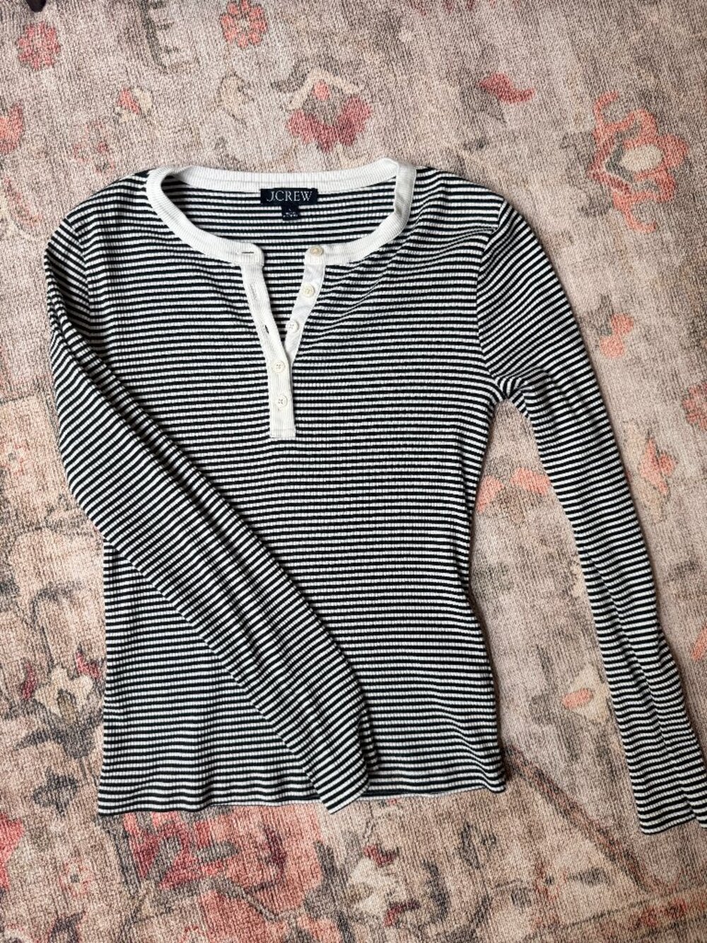 J Crew Black & White Striped Henley